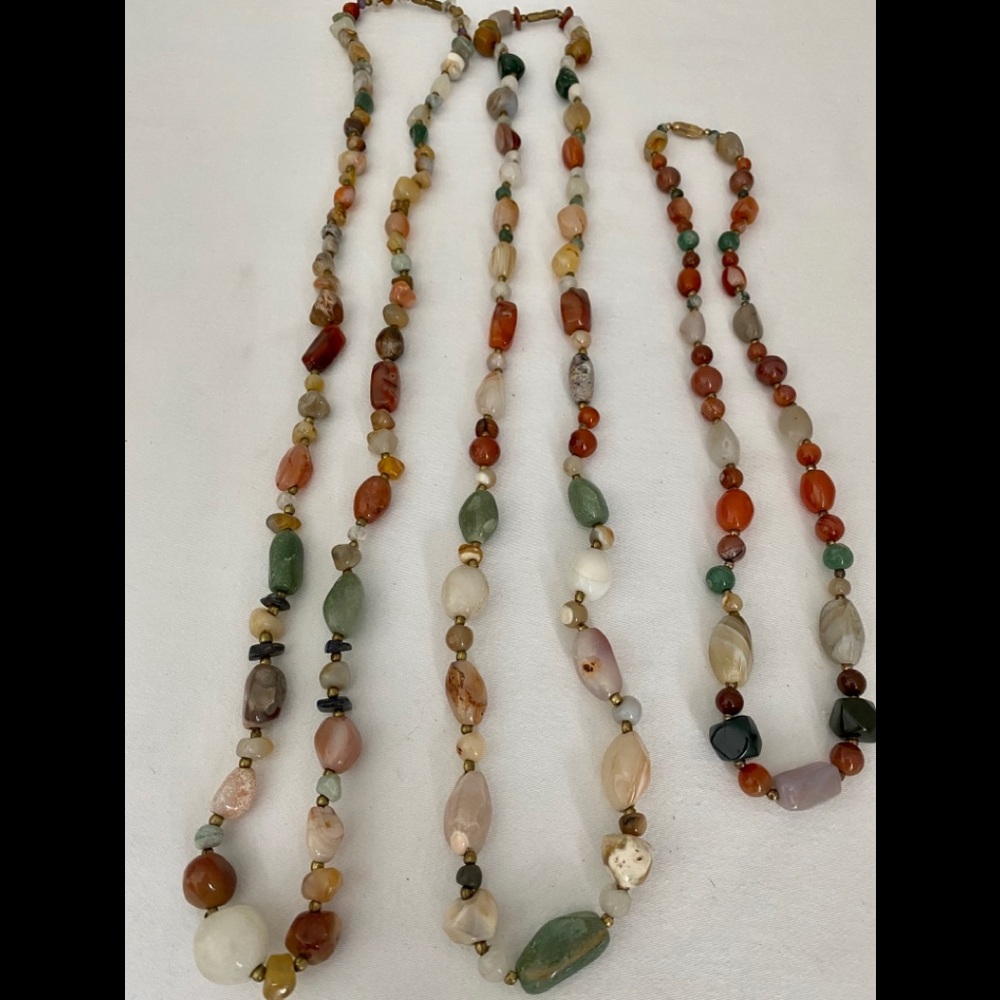 Agate Polished Stone Necklaces Brass Bead Spacers lot